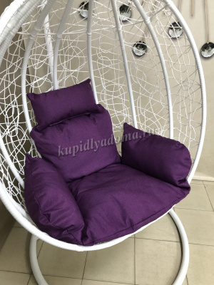 Кресло подвесное маленькое Кокон F-03 (Белый ротанг/Фиолетовая подушка)