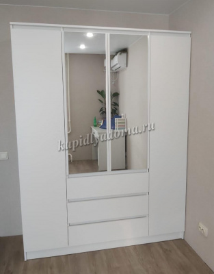 Шкаф 4-х дверный с зеркалом Сура 1.6 (Белый)